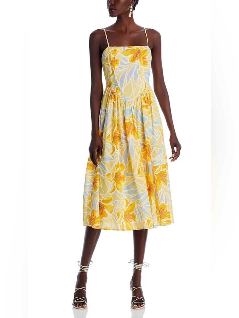Patrons of Peace HILLVIEW Yellow Floral Midi Sundress with Spaghetti Strap dress